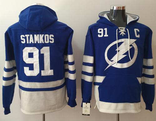 Lightning #91 Steven Stamkos Blue Name & Number Pullover NHL Hoodie